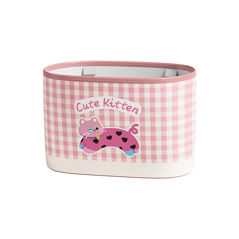 Car Trash Can Leather Printed Car Cartoon Kitten Storage Bag Storage Hanging Multi-purpose Car Storage Box Supplies