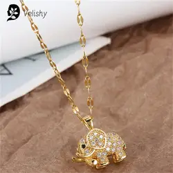 Women's Luxury Cubic Zirconia Elephant Pendant Necklace Stainless Steel Chain Aesthetic Statement Vintage Jewelry for Girls Gift
