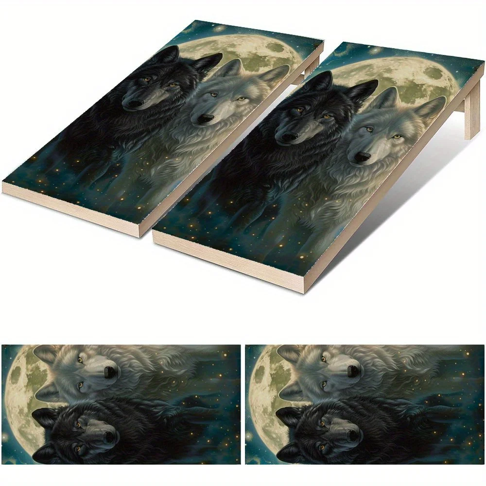 

Moonlit Night Twin Wolves Waterproof Cornhole Board Vinyl Wraps, PVC Outdoor Game Board Design, Perfect for Sports & Leisure Act