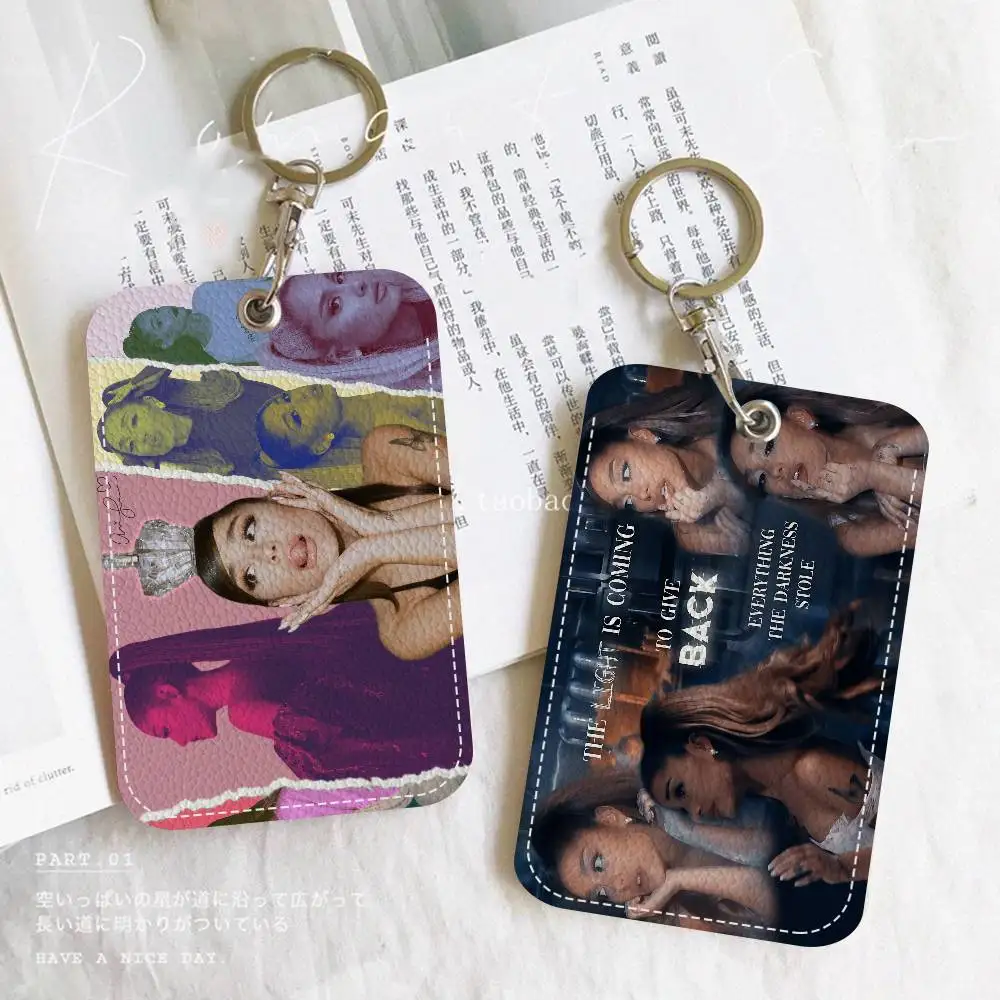 Classic Pop Singer A-Ariana G-Grande PU Soft Leather Rectangular Key Card Holder Induction Elevator Protection