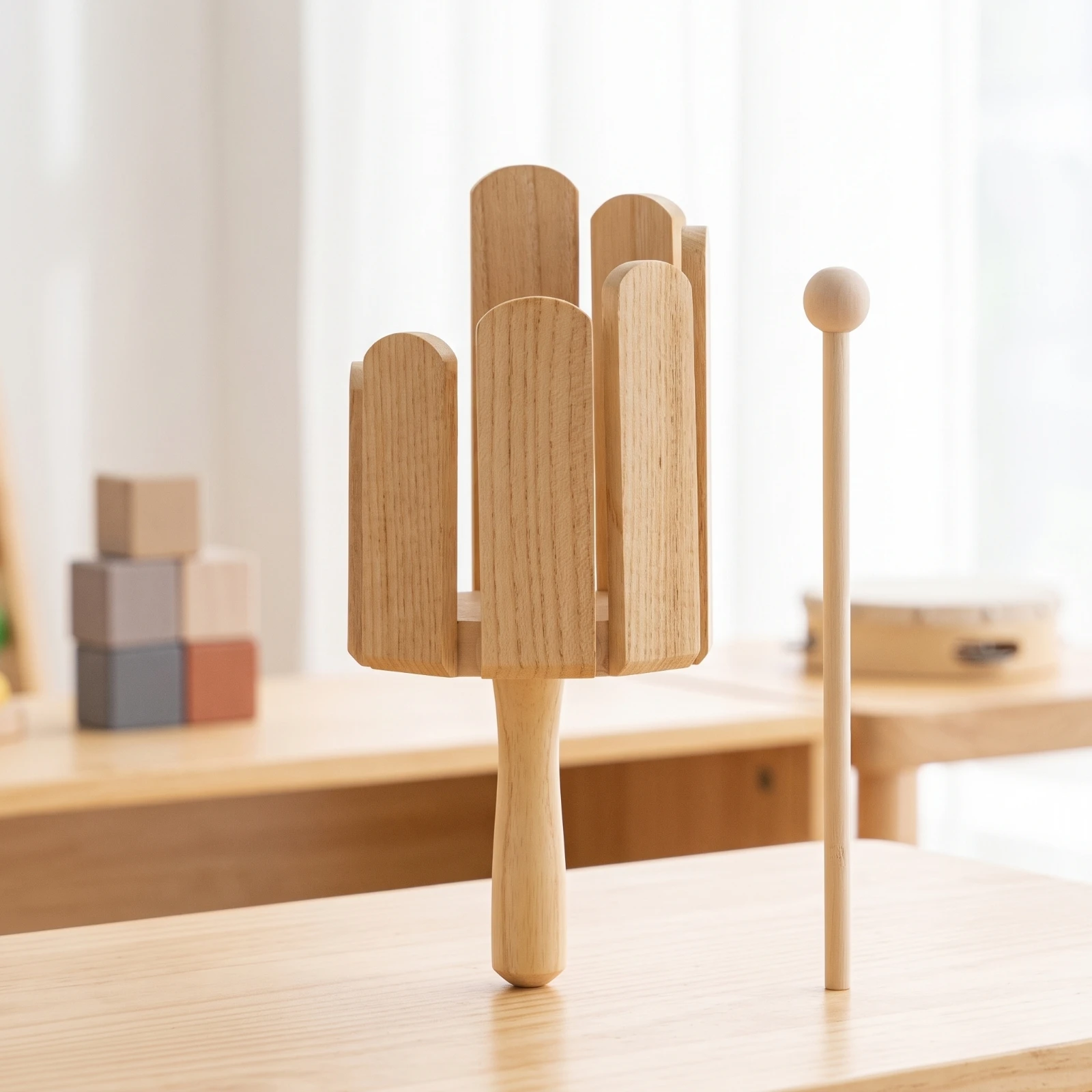 Multitone Wood Block Burrburrless Wood Block with Mallet Wooden Percussion Instrument Polished Natural for Children, Classroom