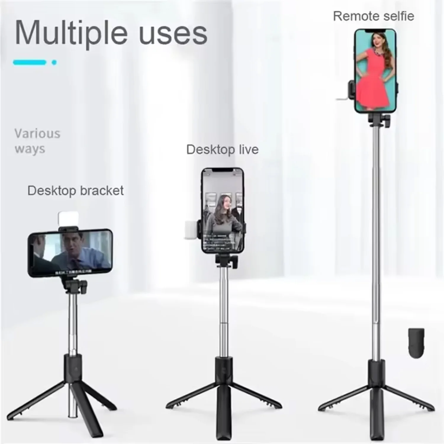 Cell Phone Selfie Stick Tripod Bluetooth Remote Wireless Selfi Stick Phone Holder Stand with Beauty Fill Light Soft beauty view 4