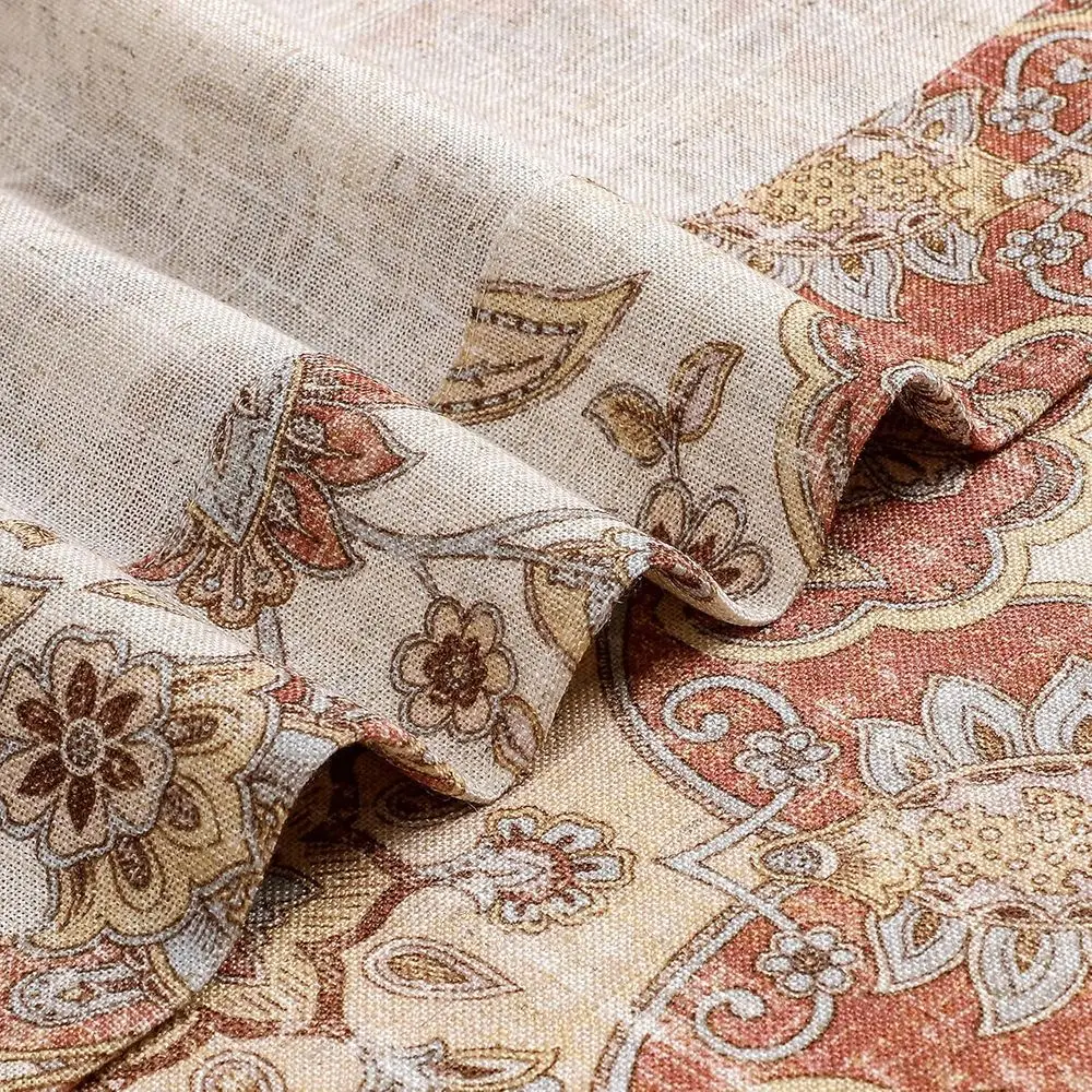 ヴィンテージレッドフローラルメダリオンカーテン 95インチ丈、光を透過する、グロメットトップ、54x95インチ ペア、ホームデコレーション用