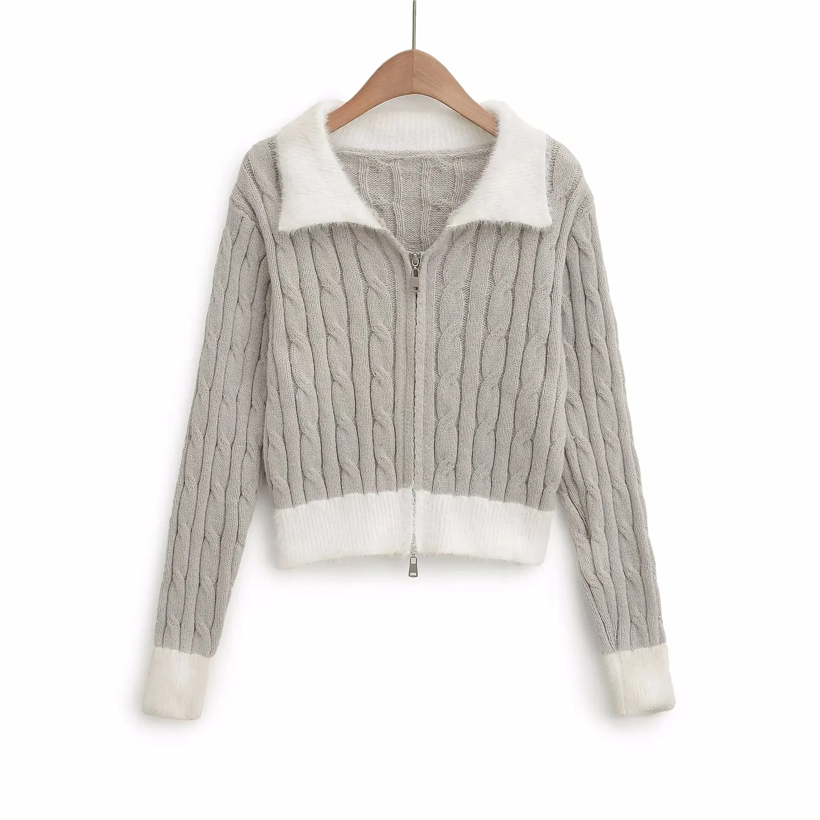 

UNIZERA Women's Cardigan Coat Fashion Color blocked Collar Long Sleeve Slim Zipper Style Autumn New Cardigan Coat