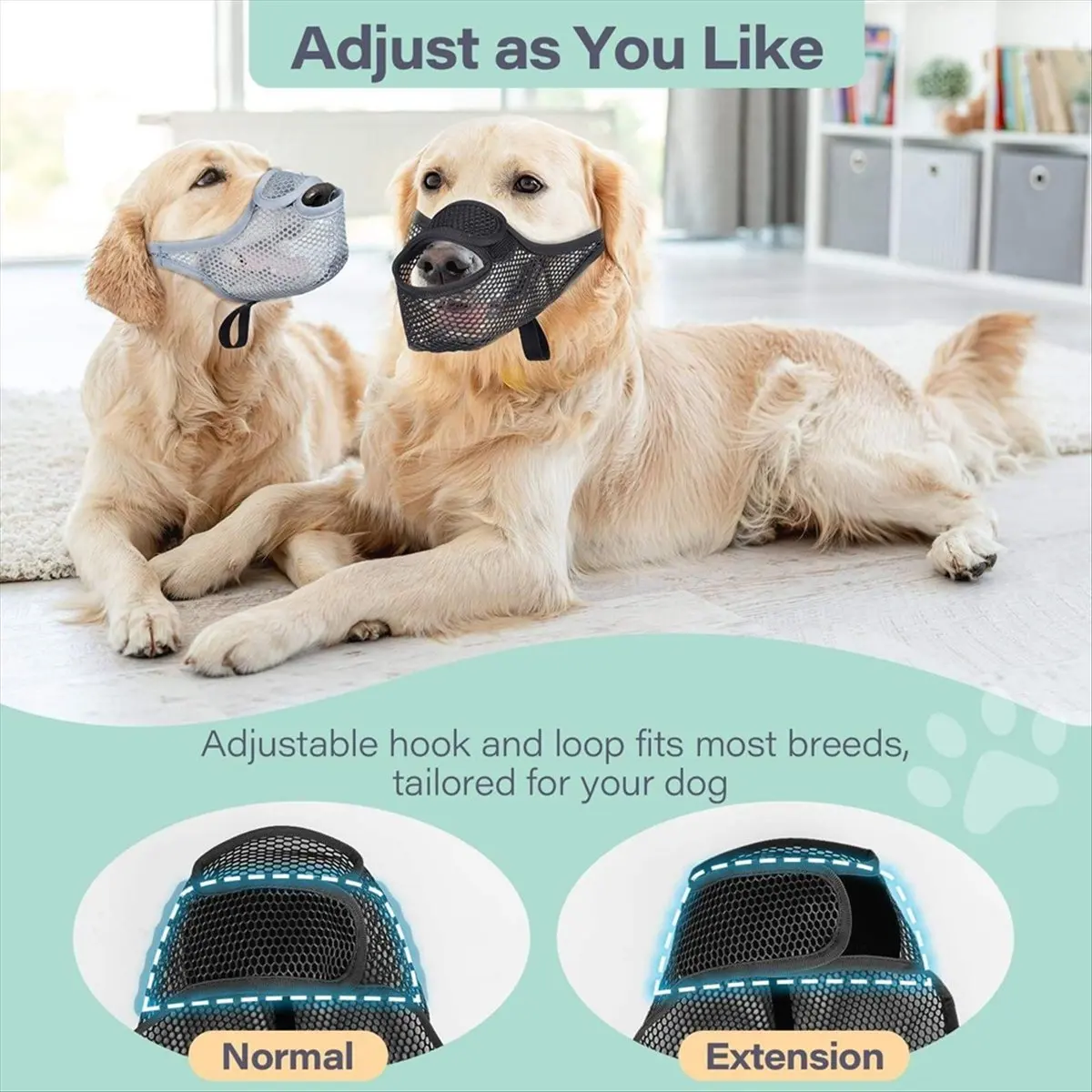 Breathable Mesh Dog Muzzle Anti-Bite Strap Dog Mouth Cage Scavenging Prevention Long Mouth Pet Mouth Mask Black,L