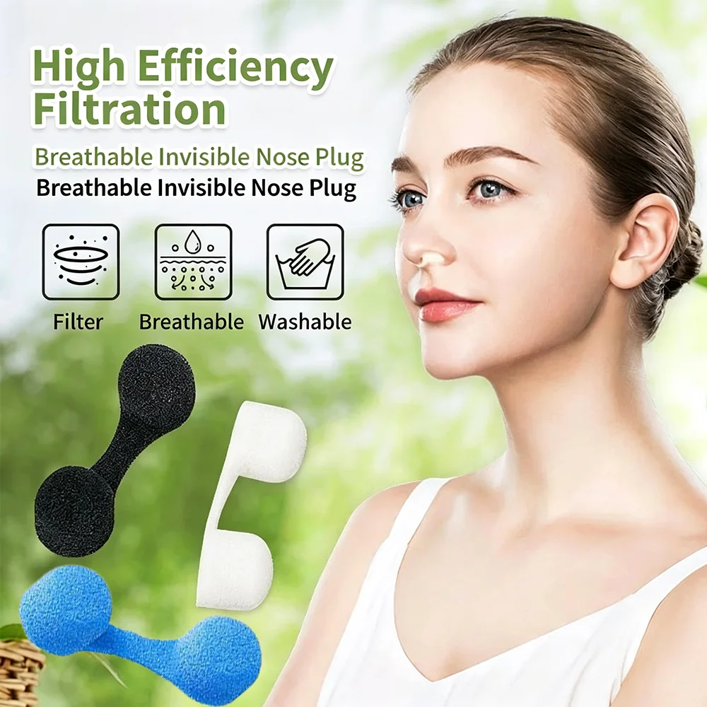 3-color invisible sponge nose plugs, dust-proof, pollen-proof, breathable and washable. Suitable for preventing second-hand smoke in offices, cleaning dust, construction dust, sawdust, mining dust, everyday pollen, bacteria, dust, fine hair, etc