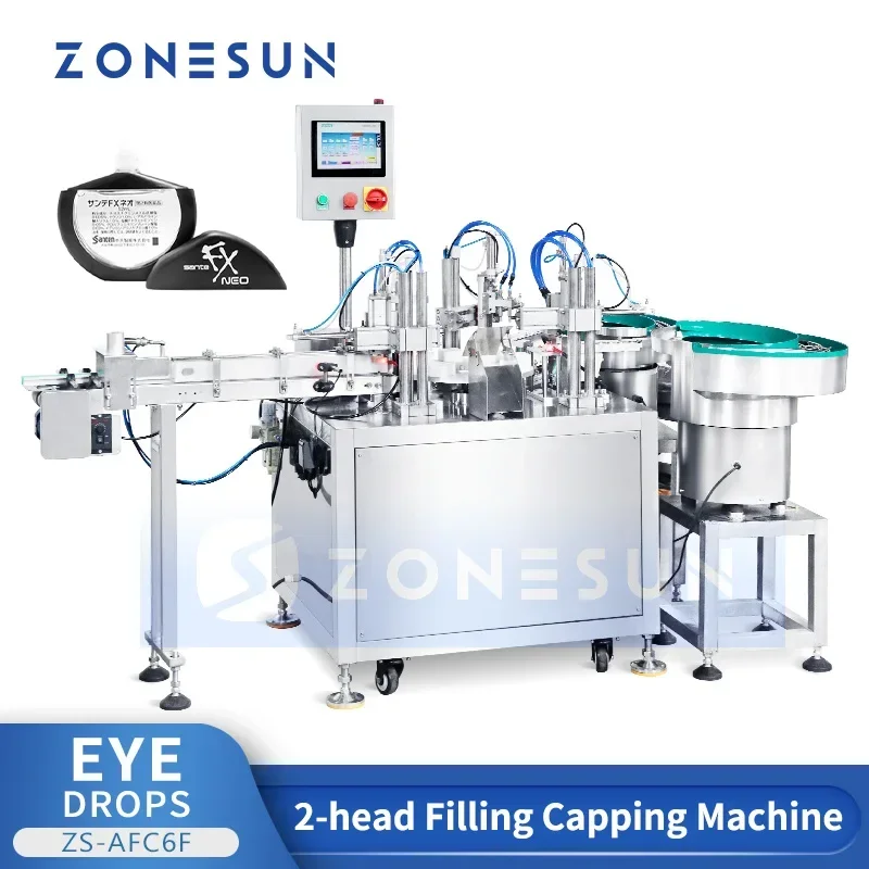 ZONESUN ZS-AFC6F 2 in 1 Eye Drop Filling and Capping Machine Liquid Filler Packaging Equipment Flat Bottle Filler Capper