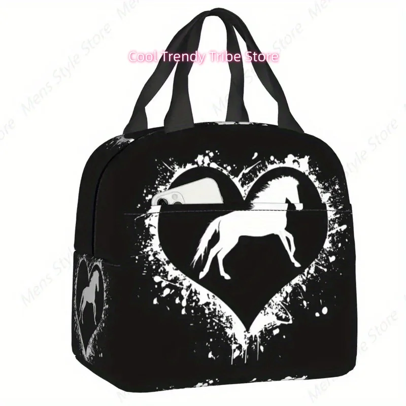 Horse Heart Insulated Lunch Bag for Women Animal Lover Resuable Thermal Cooler Lunch Box Outdoor Picnic Food Container Bags