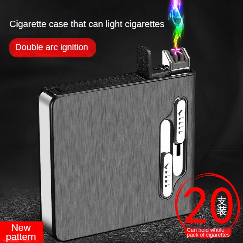 

20 Cigarettes Case Portable Cases Plasma Arc Electric Lighter USB Rechargeable Smoking Accessories Cool Gifts For Men Automatic