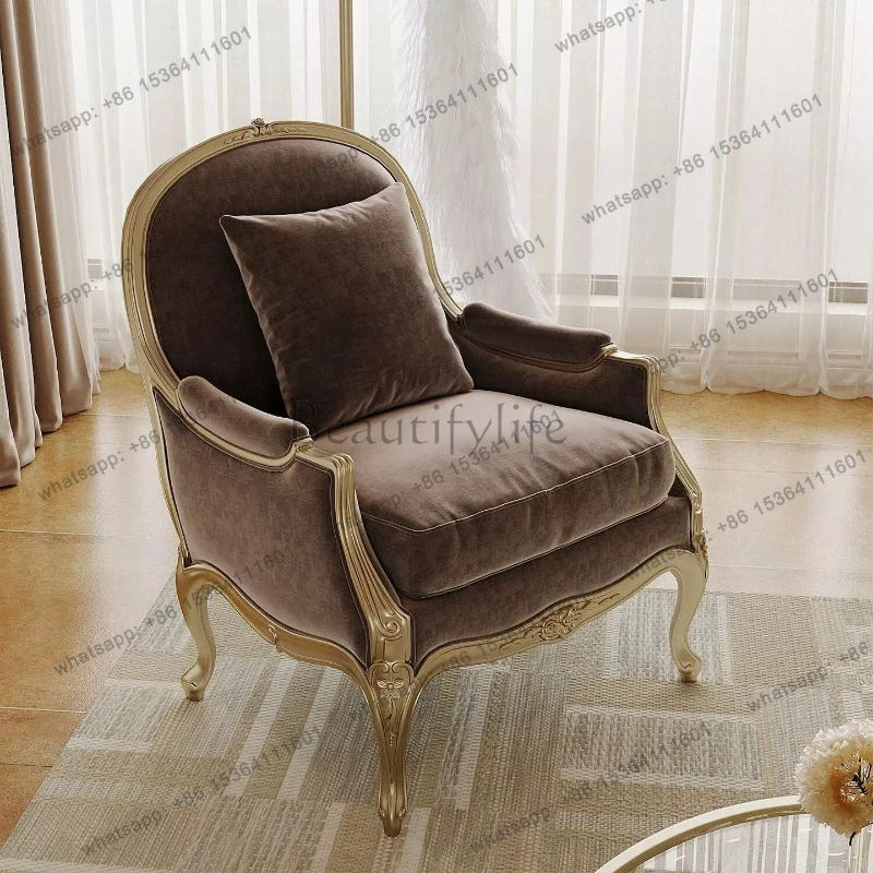 French court style wood carving flower sofa chair small apartment living room balcony leisure chair