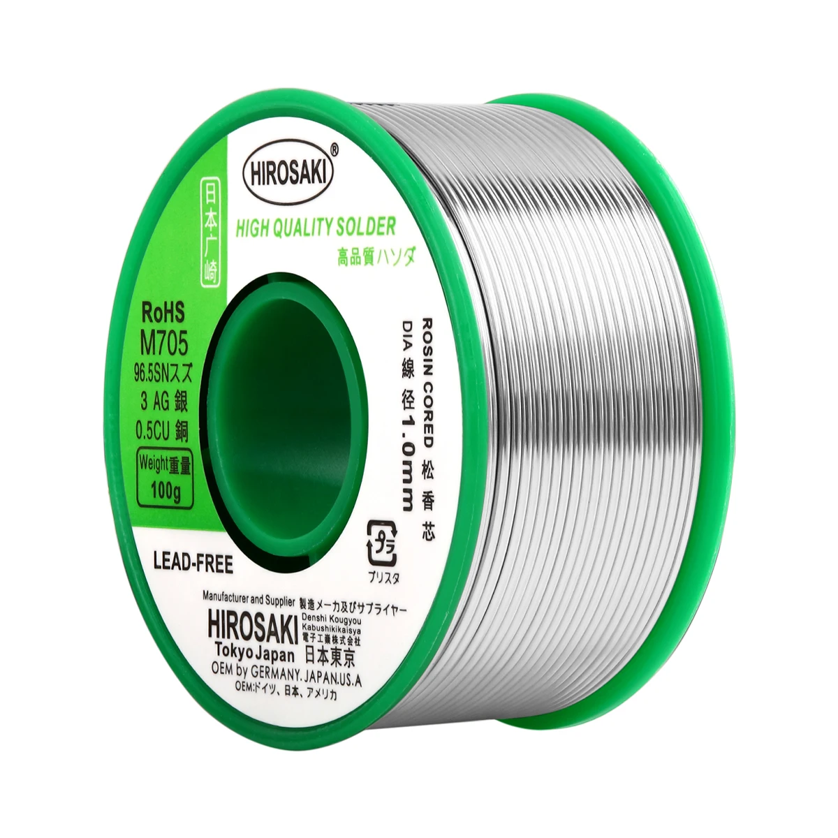 JAPAN HIROSAKI Lead-Free Solder Wire 100g 0.8mm 1.0mm Contain 3% Silver With Flux Ag3-Sn96.5-Cu0.5 Good For Speakers Audio Hifi