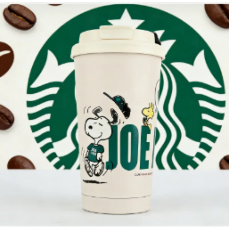 Taza térmica de la marca Starbucks Snoopy Co, 473ml, tapa abatible, taza aislada de acero inoxidable para beber directamente, para uso diario