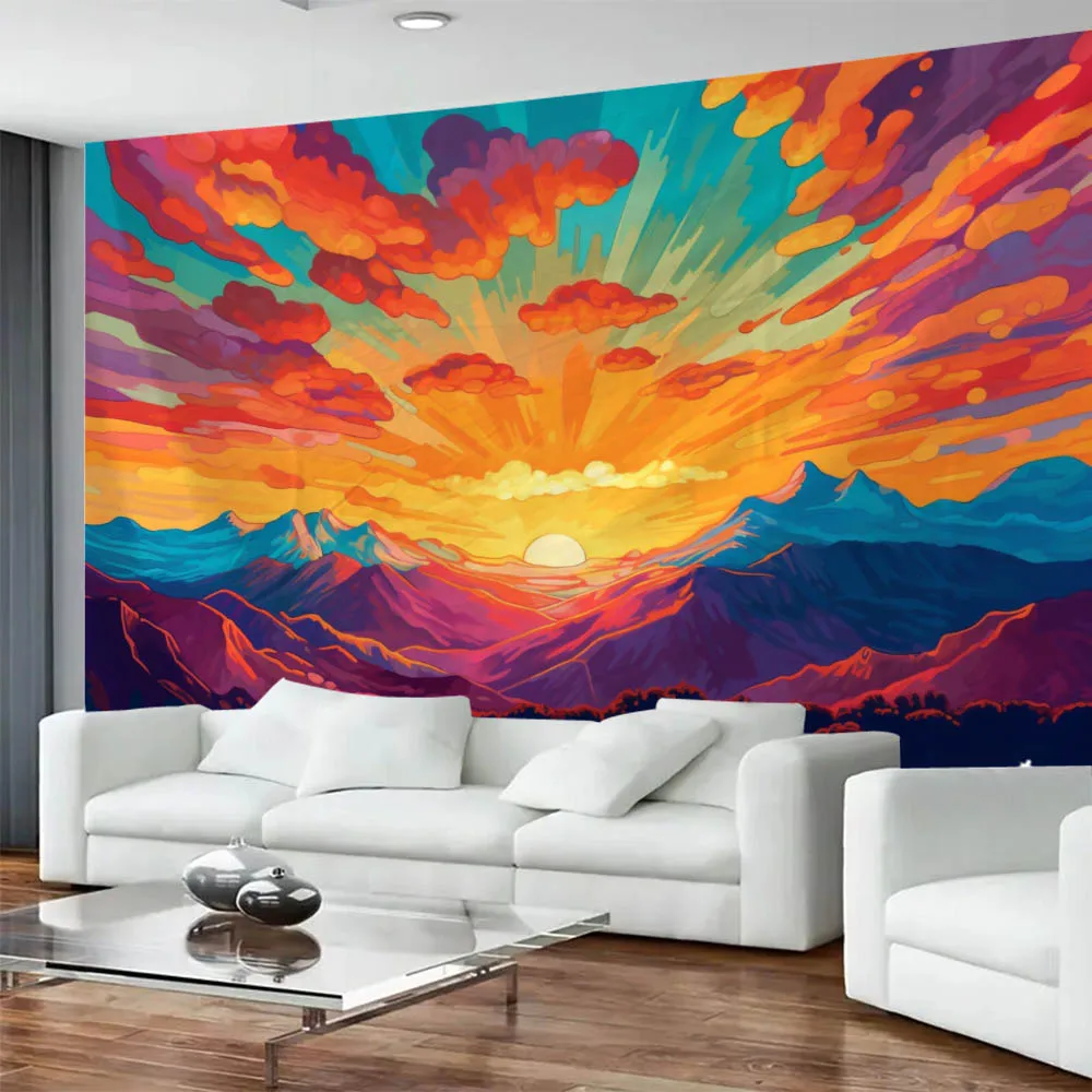 Sunrise Colorful Landscape Tapestry Starry Sky Aurora Dreamy Forest Bedroom Decor Aesthetic Polyester Fiber Wall Hanging 6