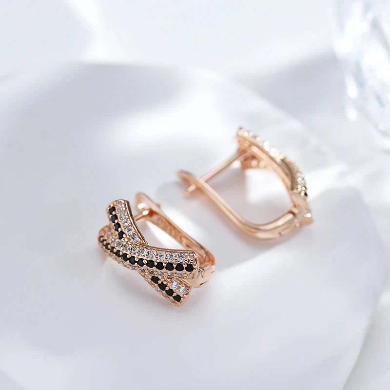 Kinel Hot Full Shiny Natural Zircon Cross Dangle Earrings for Women Fashion 585 Rose Gold Color Accessories Daily Fine Jewelry