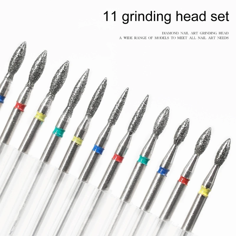 11Pcs Flame Cuticle Drill Bit for Electric Nail Machines Nail Grooming Tool for Nail Technician Nail Care Accessories