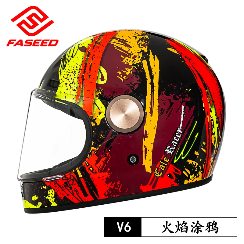 

FASEED мотоциклетный шлем для мужчин и женщин, летний локомотив, ретро, кофейный рыцарь, полный шлем, большие размеры 4XL, четыре сезона
