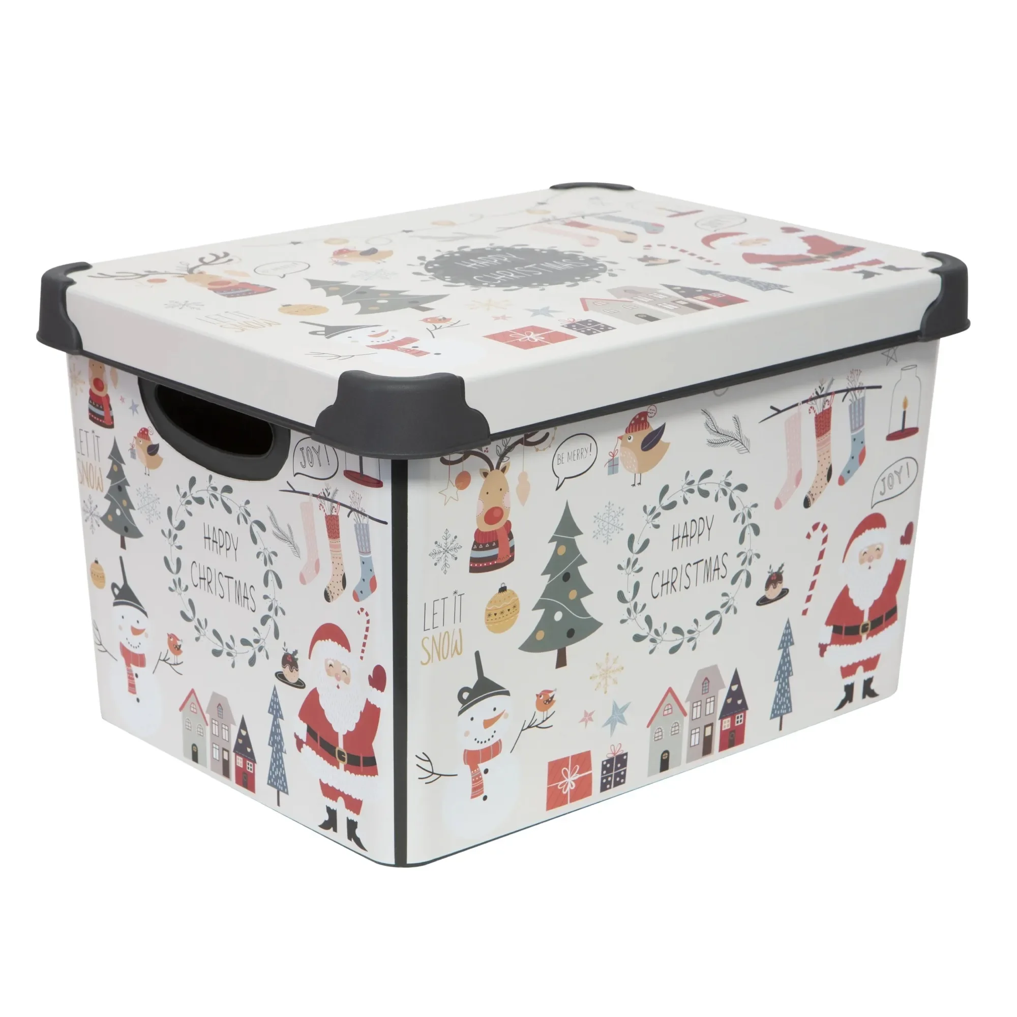 Simplify Contenedor de Almacenamiento de Plástico con Diseño "Feliz Navidad" de 7,48 Galones