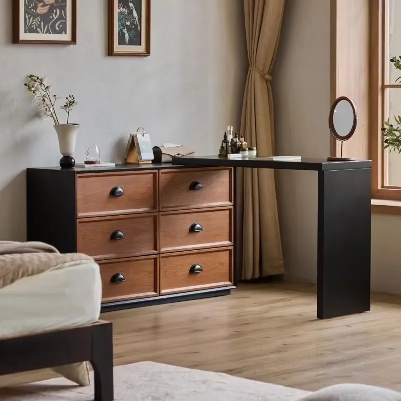 2026 New Mid Century Modern Dresser Bedroom Storage Cabinet Chest Small Makeup Table Simple Integrated Internet Celebrity