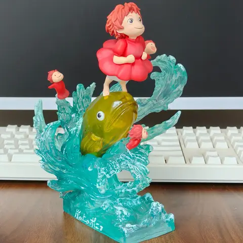 Ponyo 21CM sur la falaise figurine Ponyo Sousky Seagal Figure émit lumière Pvc Statue Anime Action modèle poupée Collection jouet cadeaux ﻿