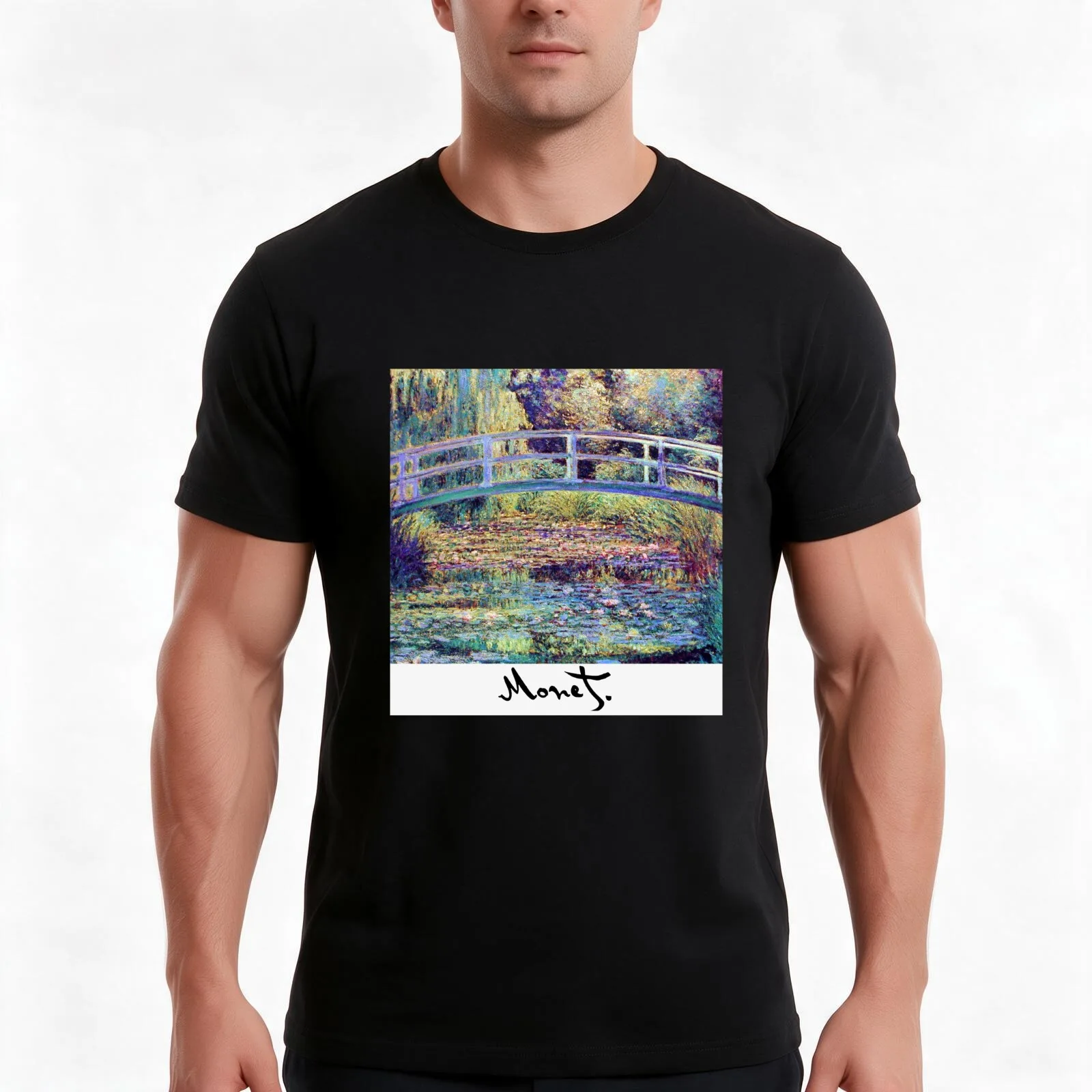 Monet - Japanese Bridge T-Shirt Summer Casual Cotton Tee Oversized Streetwear Tops Vintage Graphic Print Unisex Men Women