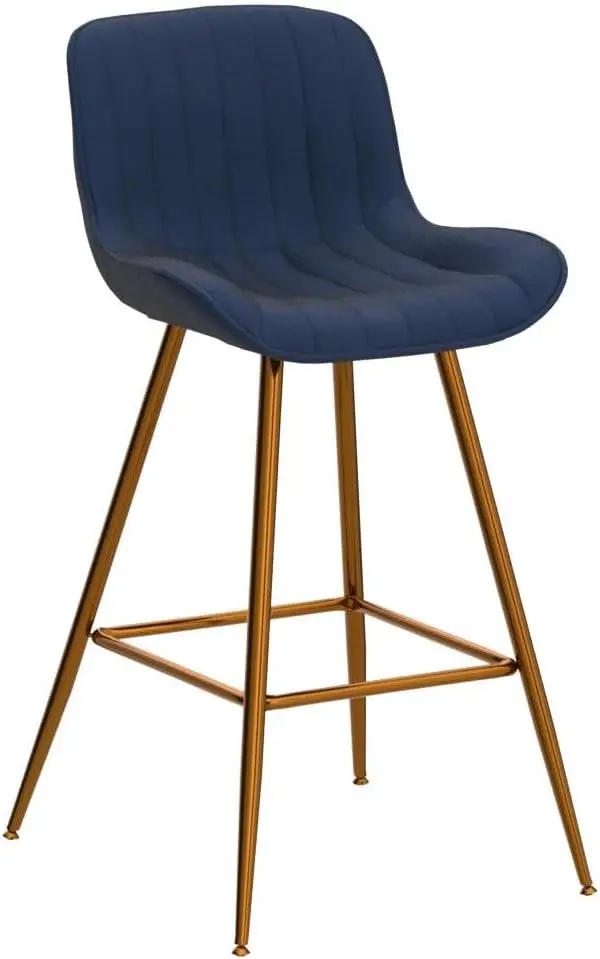 24 Inch Bar Stools, Gold Bar Stools Set of 2, Blue Velvet Counter Height Stools.