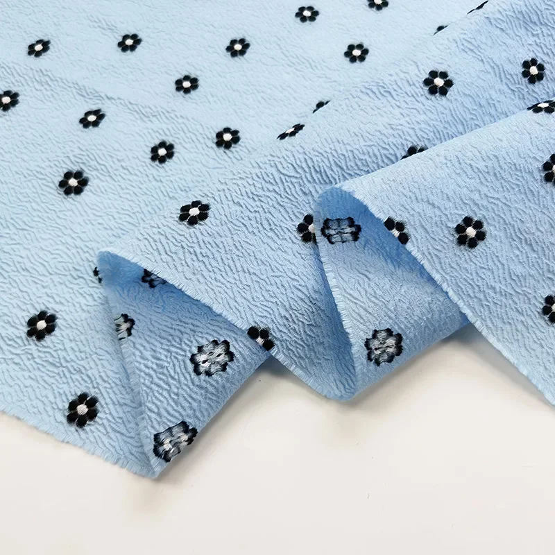 الأورجانزا الجاكار النسيج الربيع الصيف الطازجة فلوريت فستان شفاف قليلا موضة العلامة التجارية الأوروبية تصميم خياطة القماش بالجملة #3