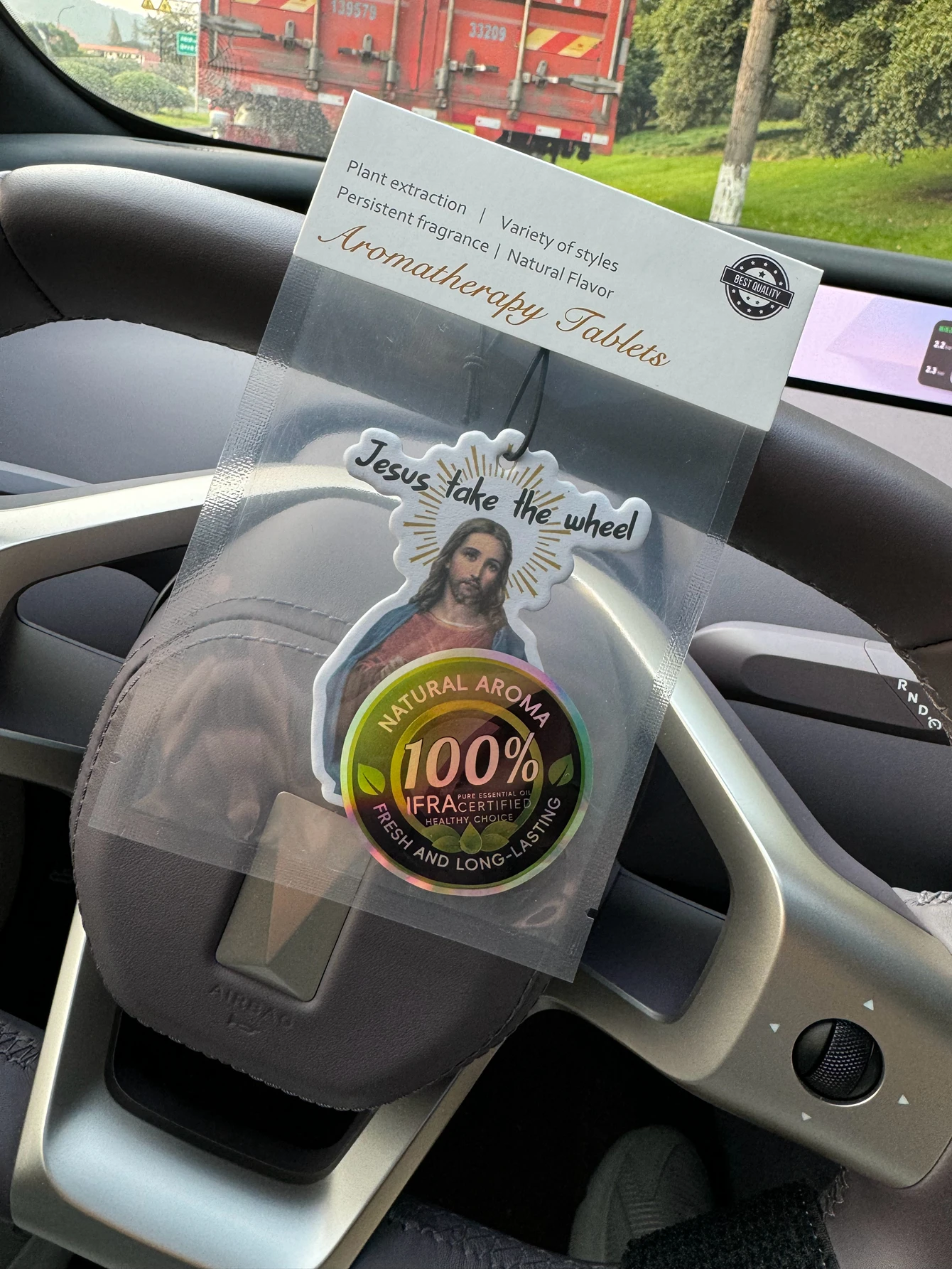 Jesus Drives, Jesus Steers Hilton (Hotel Scent) Car Air Freshener |   Rearview Mirror Hanger & Dual-Purpose Air Vent Clip |   Natural Material Aromatherapy Tablets |   Long-Lasting Fragrance for 90 Days |   Alcohol-Free |   Not Afraid of Direct Exposure to the Sun |   Designed Specifically for Odor Removal in Cars, Closets, and Bathrooms. |   Cartoon Animation Graphics |   Unisex |   Luxury-Grade Fragrance |   Same as Five-Star Hotels