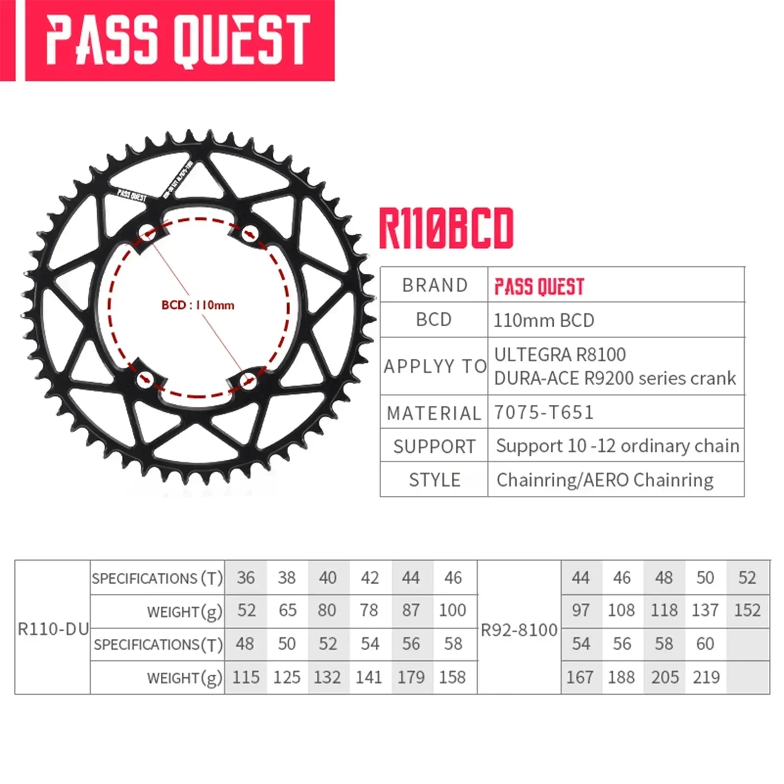 110 BCD Narrow Wide Chainring for Shimano ULTEGRA R8100 DURA-ace R9200 Crank Round Mtb Single Chainring 36T-60 T Road Bike