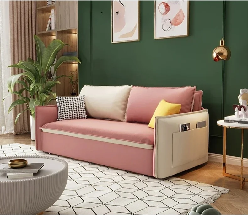 P7/13  color matching sofa bed folding dual-purpose small apartment living room multi-functional pull-out folding bed combing