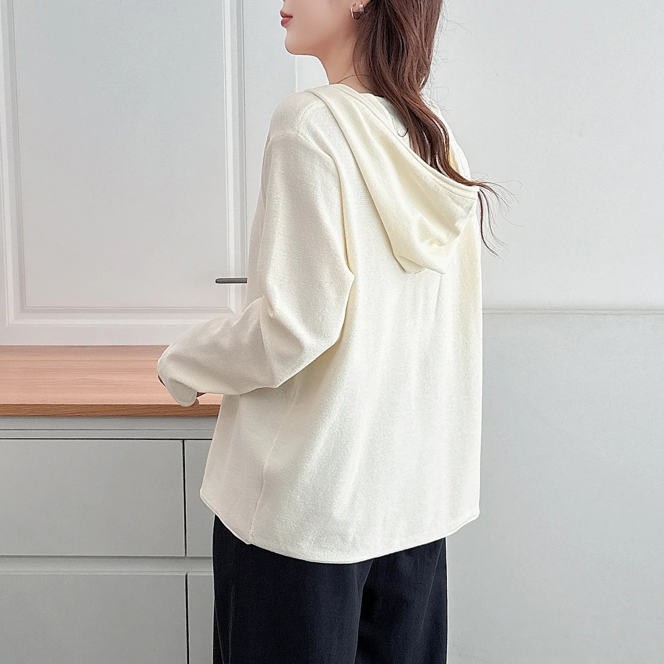 XXXXL Fashion Plus Size Women's Sweater 2025 Autumn New Simple And Casual Solid Color Hooded Ice Silk Knitted Jumpers 5021
