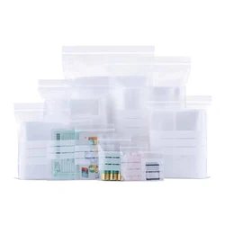 100Pcs Clear Plastic Zip Lock Bag with Writable Line Self Grip Seal Resealable Reusable Food Candy Snack Storage Pack Pouches