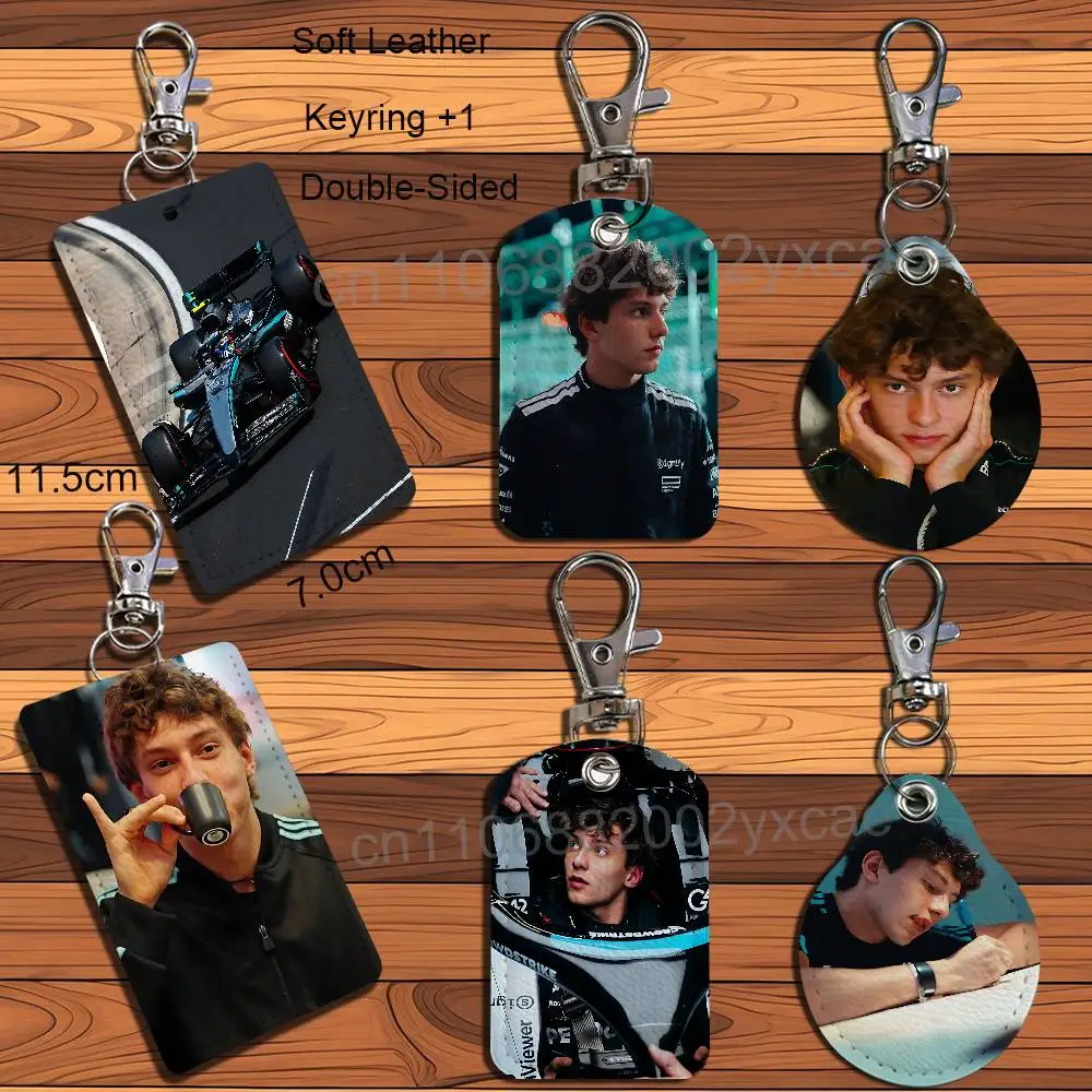 Black style racing car Kimi Antonelli Rectangle ID Card Case Keychain Access Card Bag Key Tag Ring Leather Card Holder Key Ring