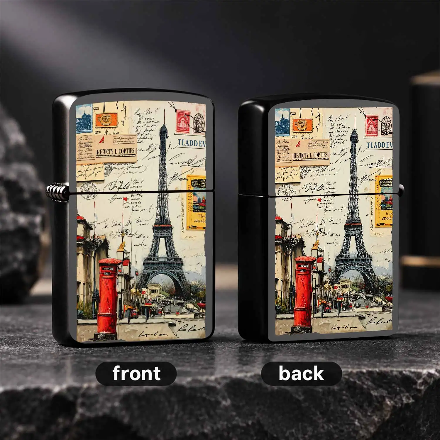 Vintage Paris Eiffel Tower Lighter, Retro French Old Letter Postmark Graffiti Style Portable Igniter, Aesthetic Versatile Daily Carry Item, Ideal For Travel Business Trip Home Use, Exquisite Practical Souvenir Gift For A Humorous And Intere