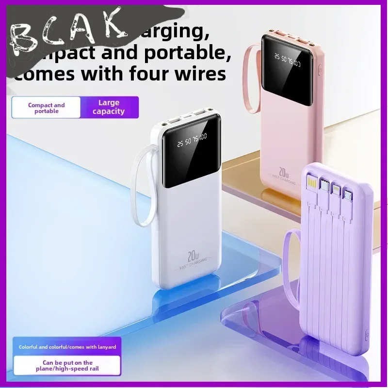 Quality BCAK Comes with Its Own Cable, Removable Cable, Large-capacity Mirror Power Bank 20000mAh Fast Charging Mobile Power Sup