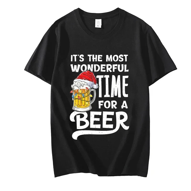 It\'s The Most Wonderful Time for A Beer Shirt Men T-Shirt Christmas Beer Print Tops Women Short Sleeve Oversize Men Brand Tees