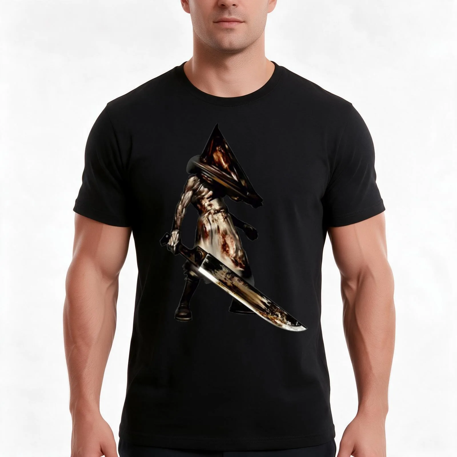 Pyramid Head (Red Pyramid Thing) T-Shirt, Summer Casual Cotton Tee, Oversized Streetwear Tops, Vintage Graphic Print