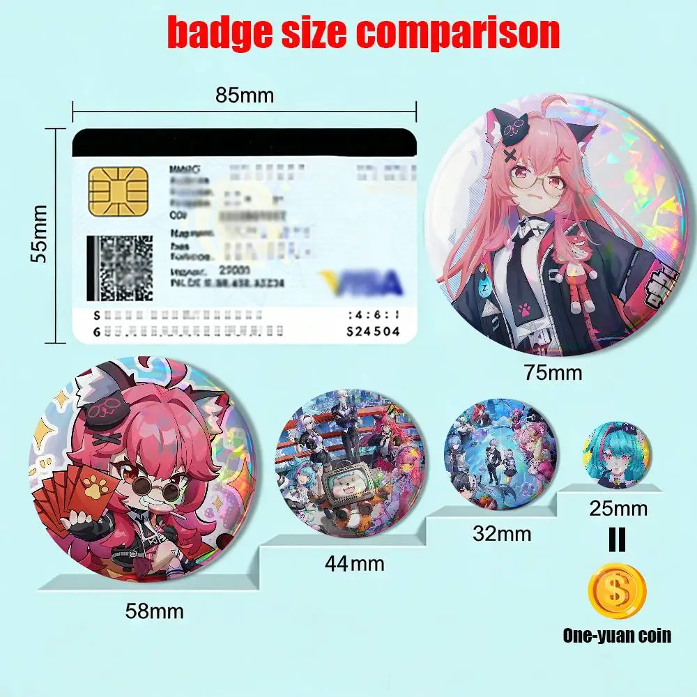 NTE game Neverness to Everness 58mm 44mm Round Pins Creativity Printed Pictures Text Metal Lapel Badges Brooches Jewelry