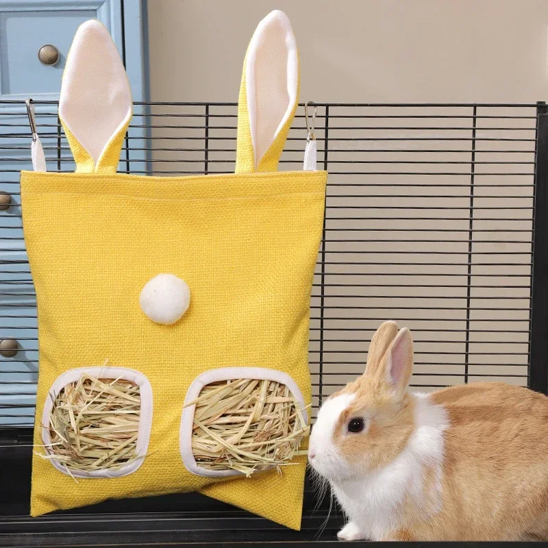 

Rabbit Ear Hay Feeder Hanging Pouch Bunny Feeding Bag 2/3 Holes Storage Hay Holder for Hamster Chinchilla Guinea Pig Small Pets