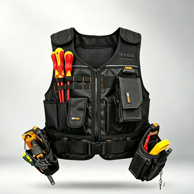 TOOLSTACK Heavy-Duty Work Vest Multi-Pocket Durable Breathable Construction Waistcoat Adjustable Multipurpose Electrician's Vest