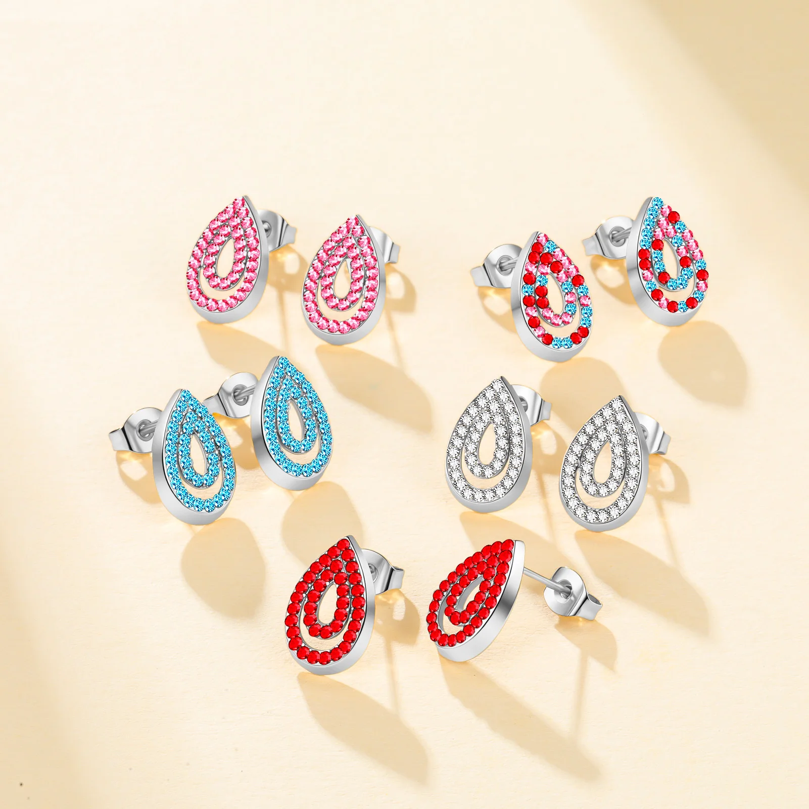 Kkjoy 3D-Strass-Ohrstecker, Kristall-Wassertropfen-Form, Ohrschmuck, Edelstahl-Ohrringe für Damen, Partygeschenk, Großhandel – Detail 2