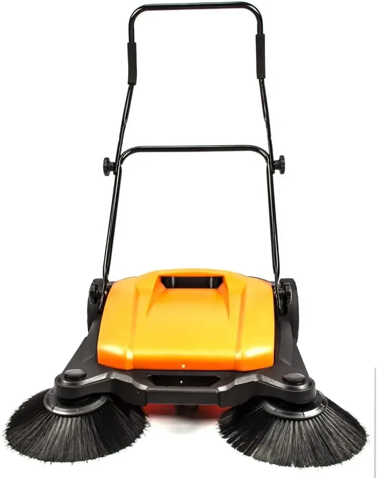 Walk-Behind Manual Push Floor Sweeper - 6.6 Gallon Capacity, 27.5