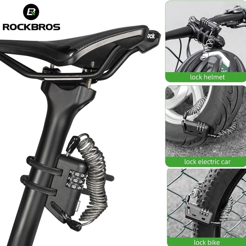 ROCKBROS Mini Bicycle Helmet Lock, Cycling Lock Anti-theft Bike Lock Ultralight Flexible Password Lock Motorcycle Helmet Lock