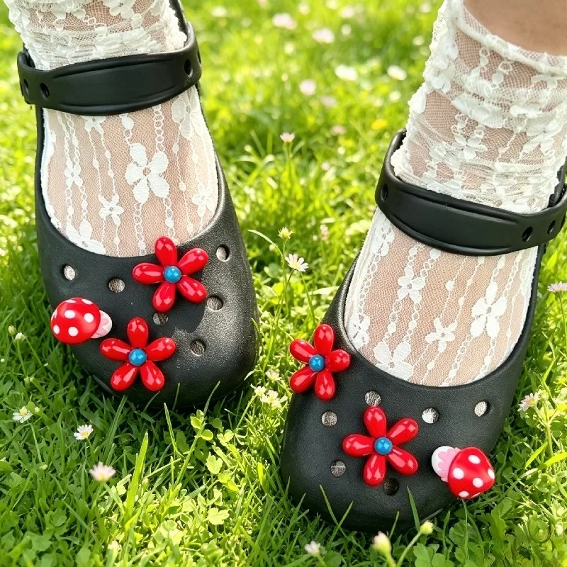 Cute Red Mushroom Flower Shoe Accessory Detachable Mary Jane Style DIY Kit for Girls Vitality Festival Gift Idea