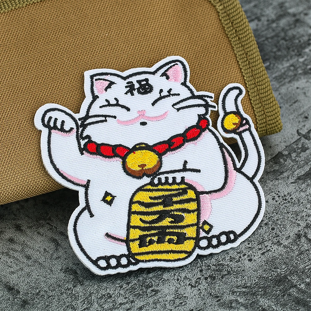 2PCS Chinese Style Lucky Cat Applique Custom Iron on Transfers for Clothing DIY Apparel Sewing Supplies Scrapbook Accessories