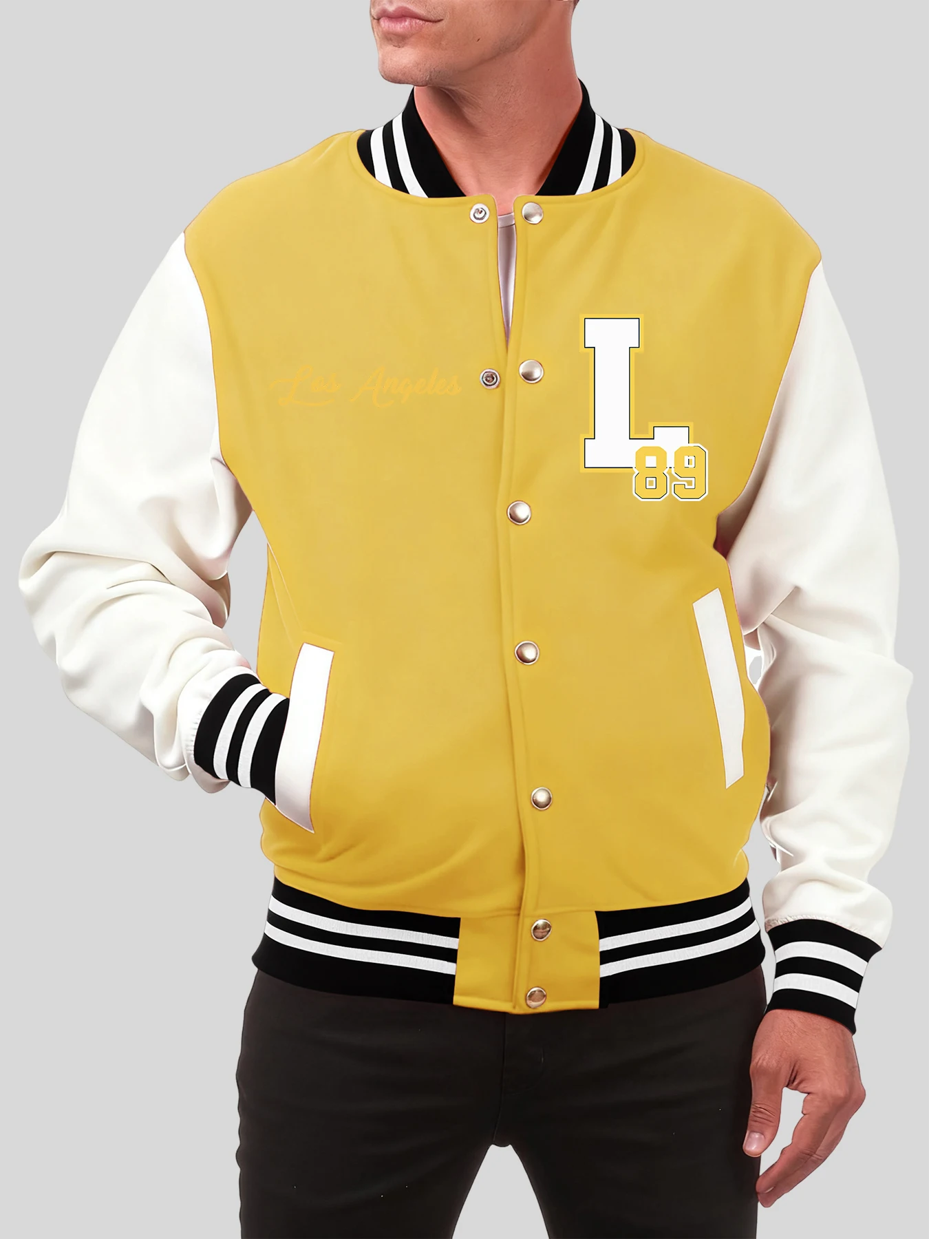 

Huge L And Number 89 Prints Baseball Uniform Man Colorful Casual Pocket Clothing Vintage Oversized Jacket Cotton Sportswear