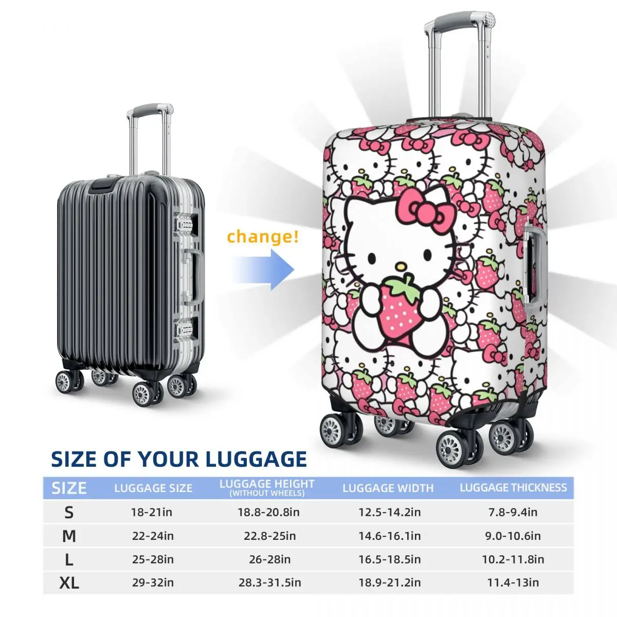 Hello Kitty Cartoon Valise Cover, Business Protector, Flight Stretch Bagage Case, Cute, New