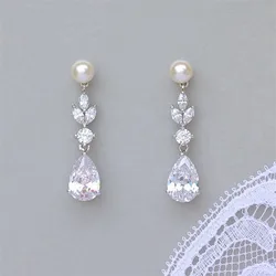 Gorgeous Sparkling Princess Cut Moissanite Earrings Fashion Imitation Pearls Bridal Engagement Wedding Earrings Gift Jewelry