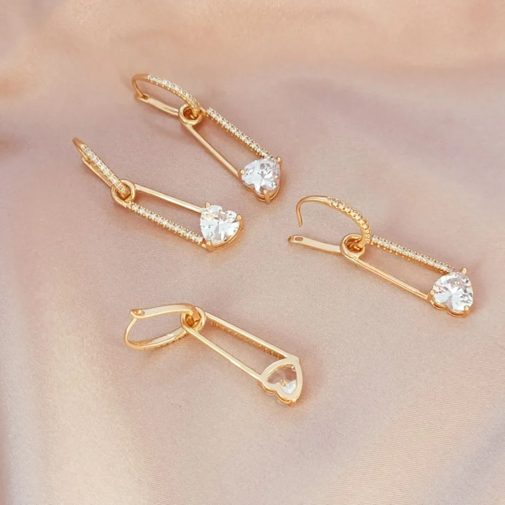 

Позолоченные 14 карат серьги-броши в форме сердца с кристаллами циркона, подвески, серьги и другие аксессуары своими руками