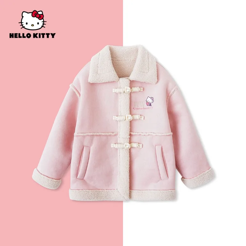 

Hello Kitty аниме каваи мультфильм детское зимнее новое бархатное утепленное пальто Sanrio милое повседневное теплое модное топ подарок оптом