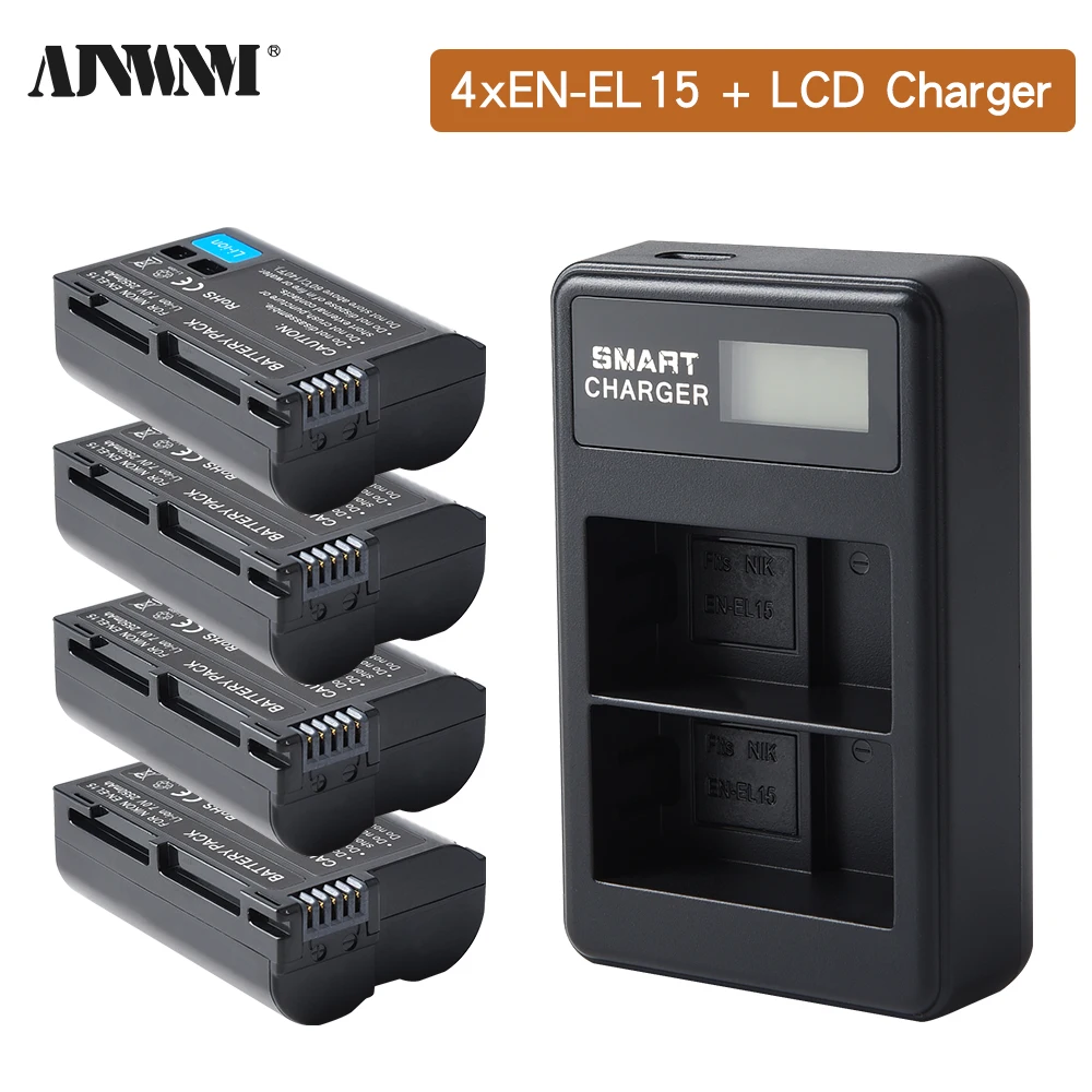 2550mAh EN-EL15A EN-EL15C EL15 EN EL15 Battery + LED Charger for Nikon D500, D610, D750, D800, D810, D850, D7000, D7100, D7500